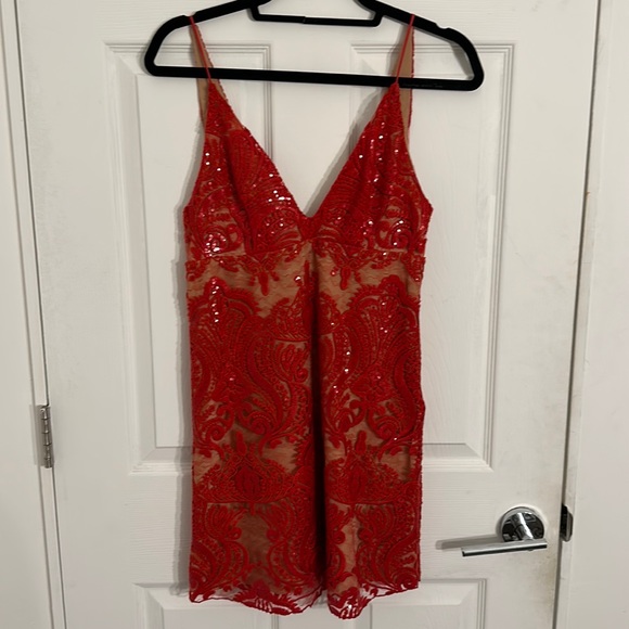 free people night shimmers mini dress red Night Shimmers Mini Dress by Free People, Red, US 2